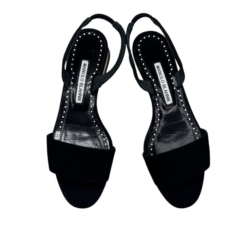 CPManolo Blahnik Paclessa Black Suede Slingback Sandals Size 6 NWT